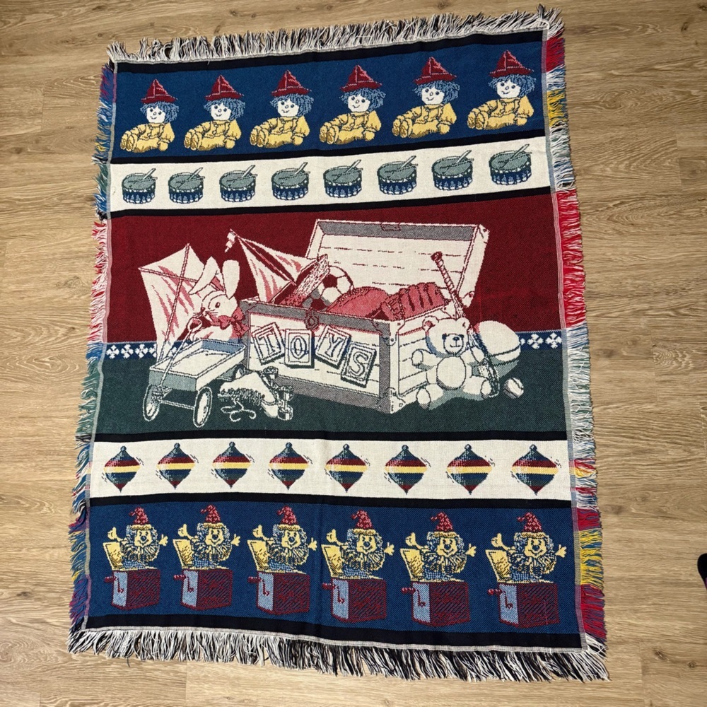 Knit Baby Blanket Clowns and Toys